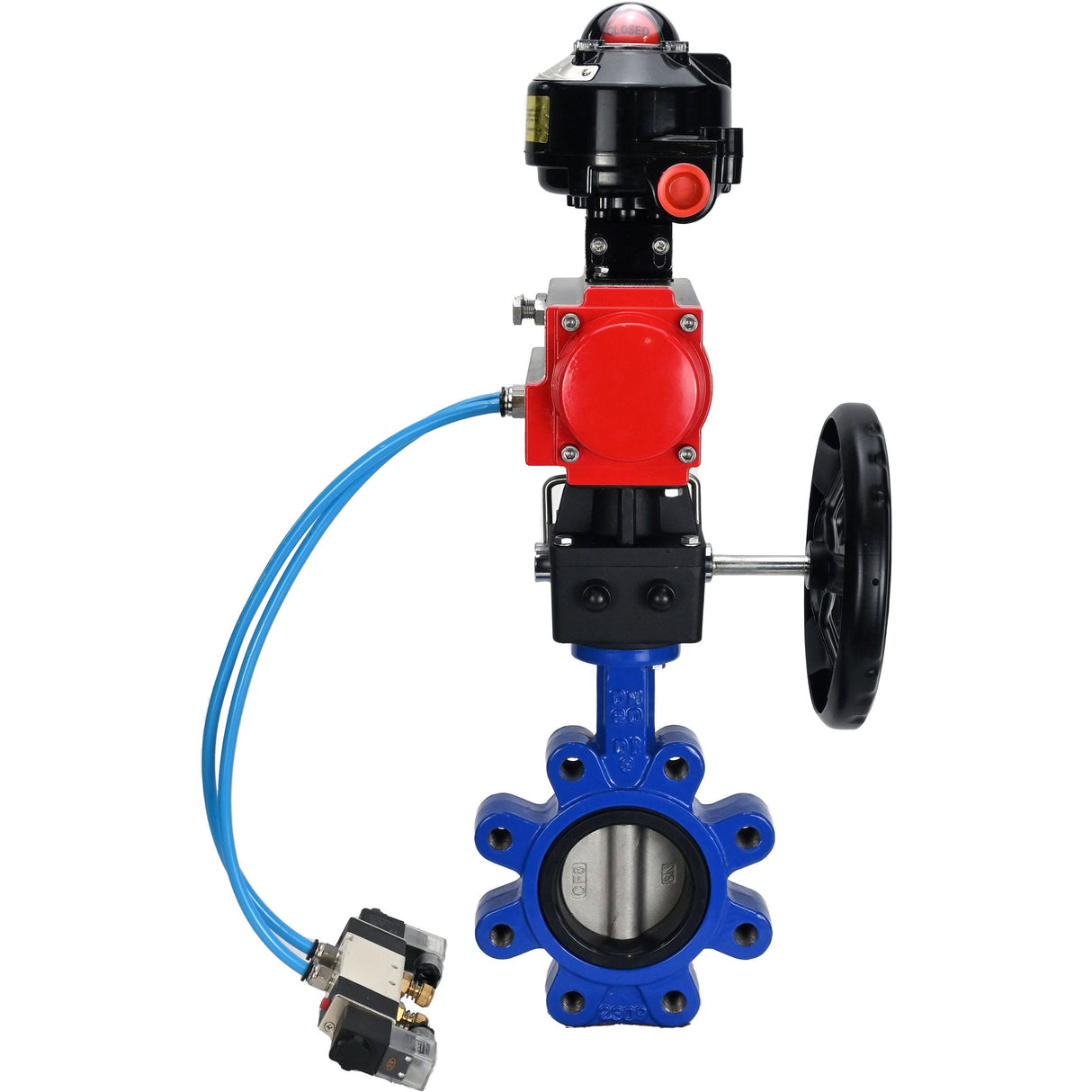 Water Butterfly Valve Elephant WBV1631N-2W-Fb-H, body material - cast iron QT450, disk material - Stainless steel AISI 304, seal - NBR, pneumatic actuator PA-DA double action, 4V320-10 220V, LSU APL-510N EX, handwheel MON