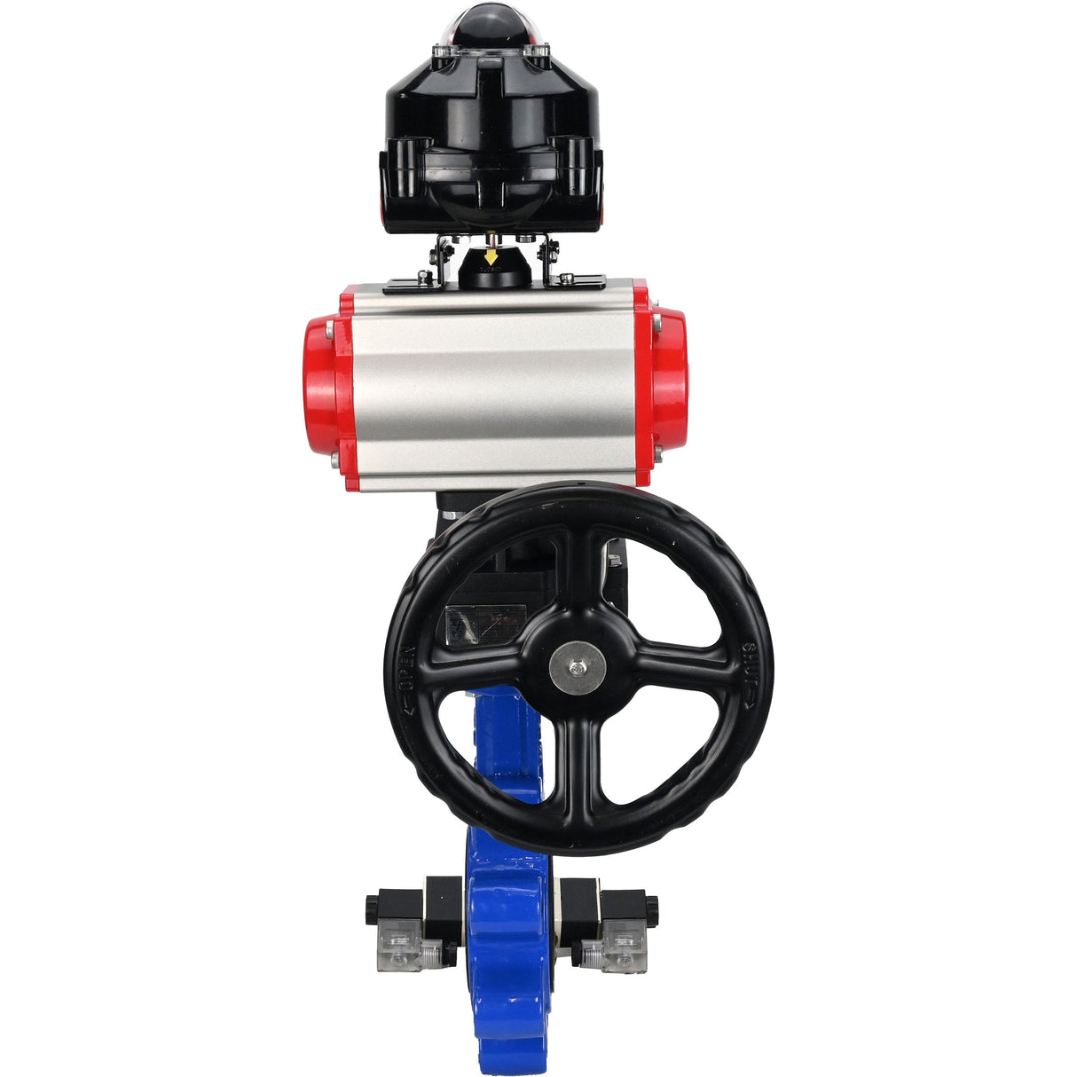Water Butterfly Valve Elephant WBV1631N-2W-Fb-H, body material - cast iron QT450, disk material - Stainless steel AISI 304, seal - NBR, pneumatic actuator PA-DA double action, 4V320-10 220V, LSU APL-510N EX, handwheel MON