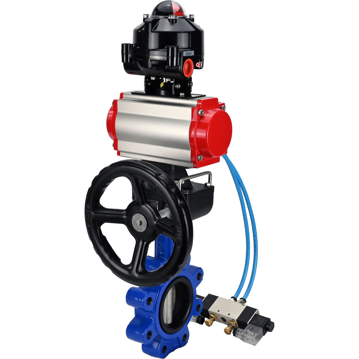 Water Butterfly Valve Elephant WBV1631N-2W-Fb-H, body material - cast iron QT450, disk material - Stainless steel AISI 304, seal - NBR, pneumatic actuator PA-DA double action, 4V320-10 220V, LSU APL-510N EX, handwheel MON