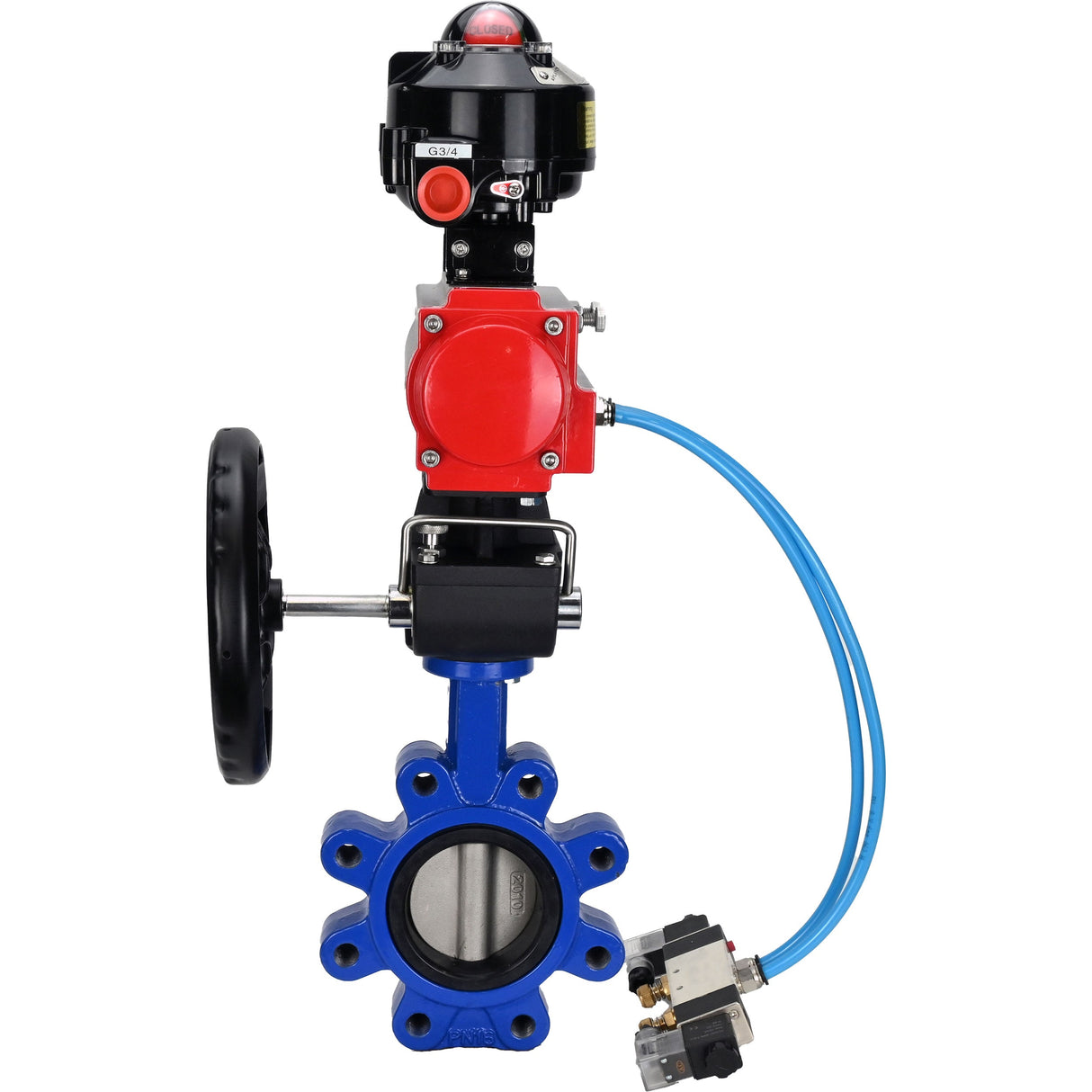 Water Butterfly Valve Elephant WBV1631N-2W-Fb-H, body material - cast iron QT450, disk material - Stainless steel AISI 304, seal - NBR, pneumatic actuator PA-DA double action, 4V320-10 220V, LSU APL-510N EX, handwheel MON
