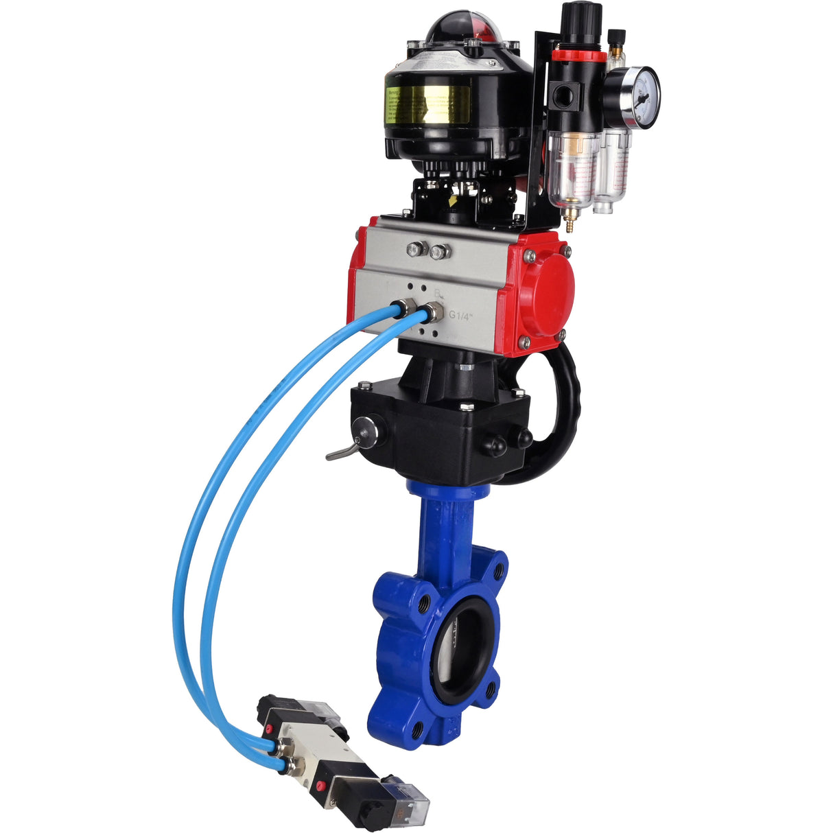 Water Butterfly Valve Elephant WBV1631N-2W-Fb-H, body material - cast iron QT450, disk material - Stainless steel AISI 304, seal - NBR, pneumatic actuator PA-DA double action, 4V320-08 220V, LSU APL-510N EX, handwheel MON, ATU AFC2000
