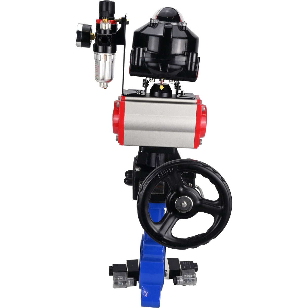 Water Butterfly Valve Elephant WBV1631N-2W-Fb-H, body material - cast iron QT450, disk material - Stainless steel AISI 304, seal - NBR, pneumatic actuator PA-DA double action, 4V320-08 220V, LSU APL-510N EX, handwheel MON, ATU AFC2000