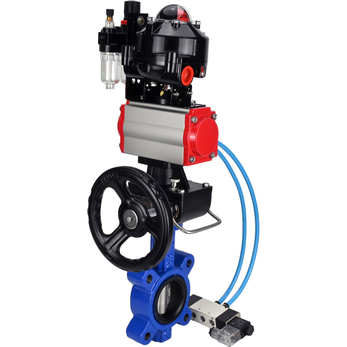 Water Butterfly Valve Elephant WBV1631N-2W-Fb-H, body material - cast iron QT450, disk material - Stainless steel AISI 304, seal - NBR, pneumatic actuator PA-DA double action, 4V320-08 220V, LSU APL-510N EX, handwheel MON, ATU AFC2000