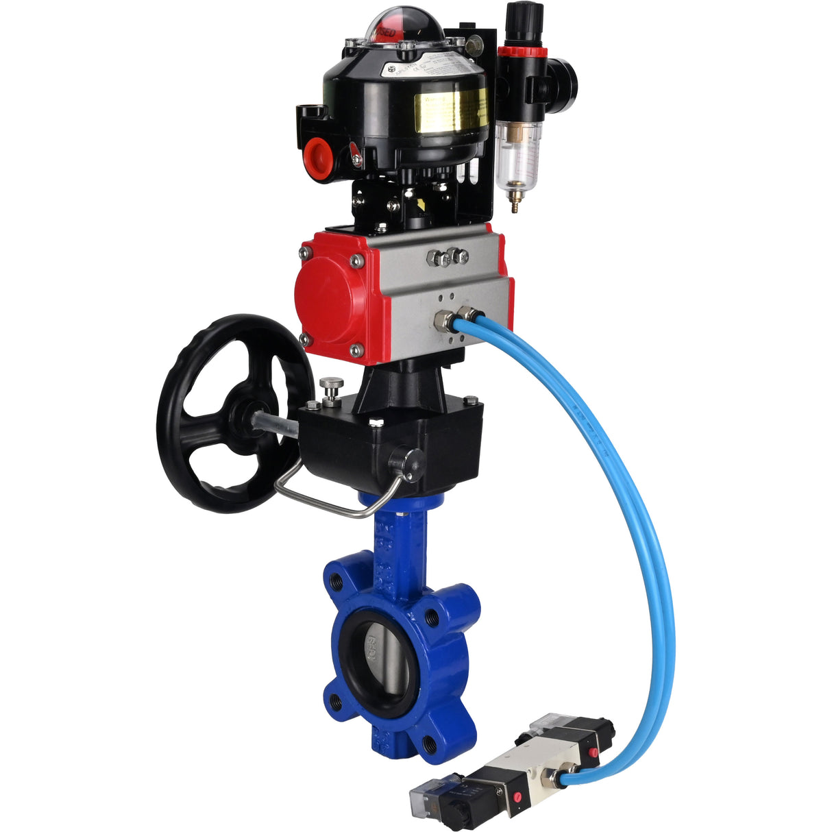 Water Butterfly Valve Elephant WBV1631N-2W-Fb-H, body material - cast iron QT450, disk material - Stainless steel AISI 304, seal - NBR, pneumatic actuator PA-DA double action, 4V320-08 220V, LSU APL-510N EX, handwheel MON, ATU AFC2000