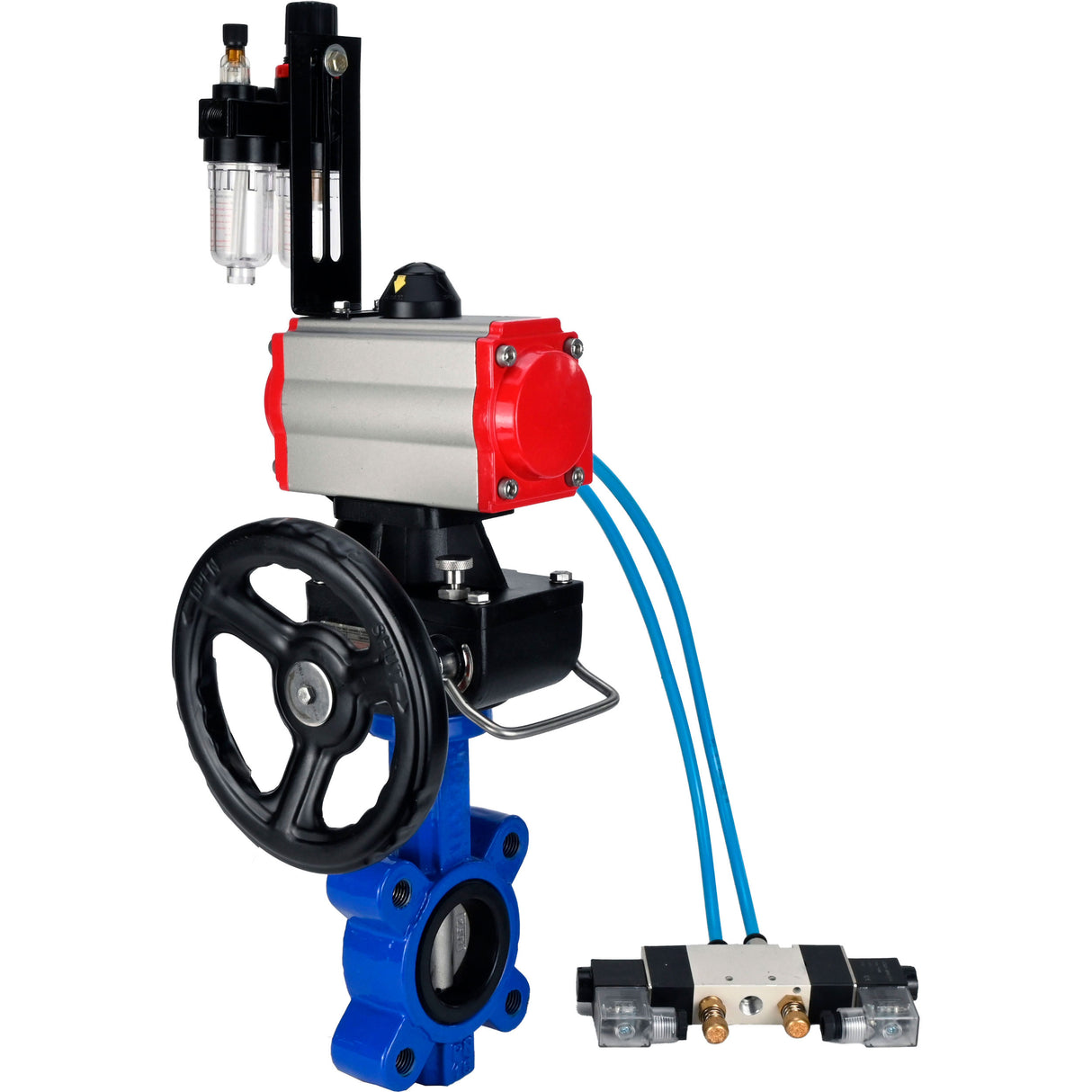 Water Butterfly Valve Elephant WBV1631N-2W-Fb-H, body material - cast iron QT450, disk material - Stainless steel AISI 304, seal - NBR, pneumatic actuator PA-DA double action, 4V320-08 220V handwheel MON, ATU AFC2000
