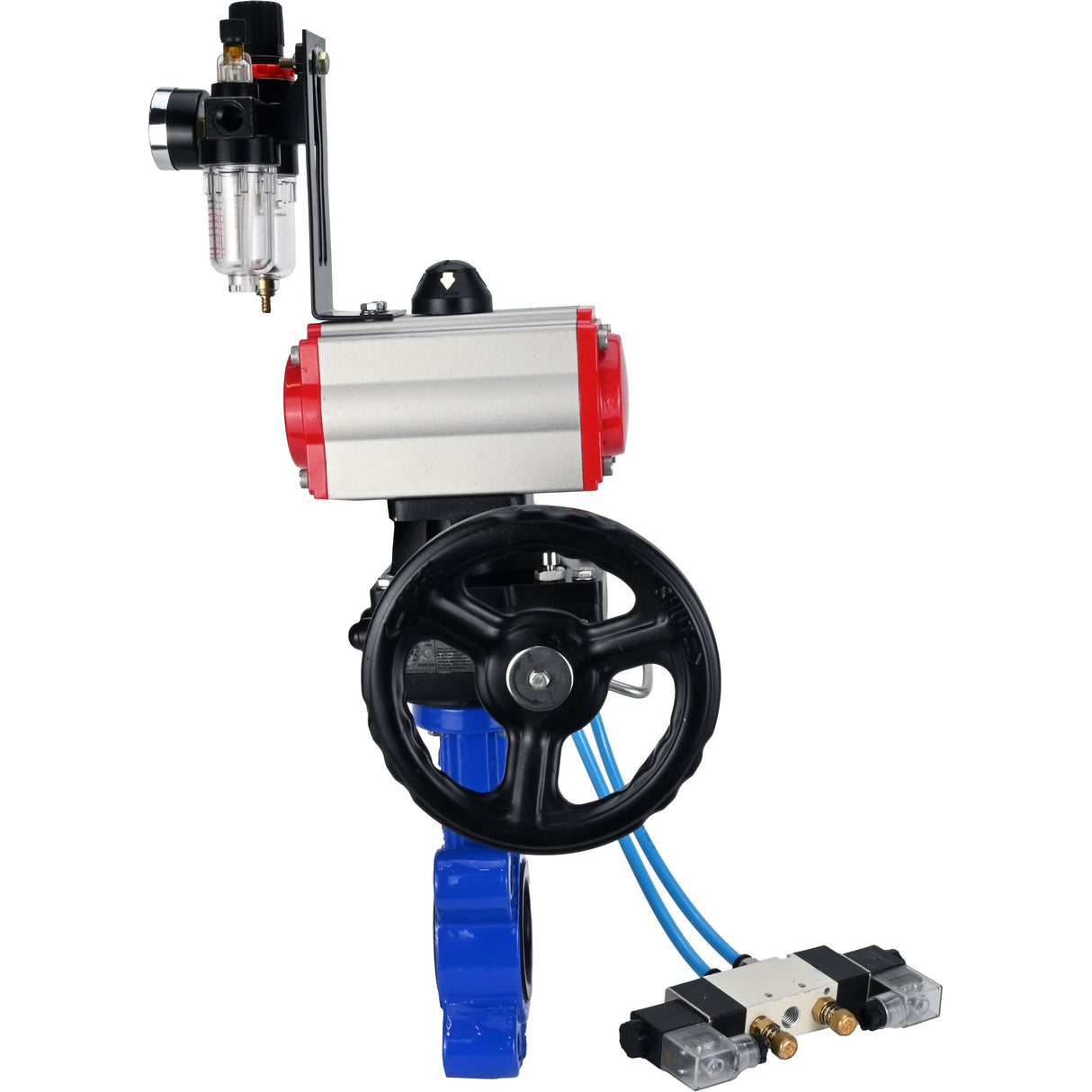 Water Butterfly Valve Elephant WBV1631N-2W-Fb-H, body material - cast iron QT450, disk material - Stainless steel AISI 304, seal - NBR, pneumatic actuator PA-DA double action, 4V320-08 220V handwheel MON, ATU AFC2000