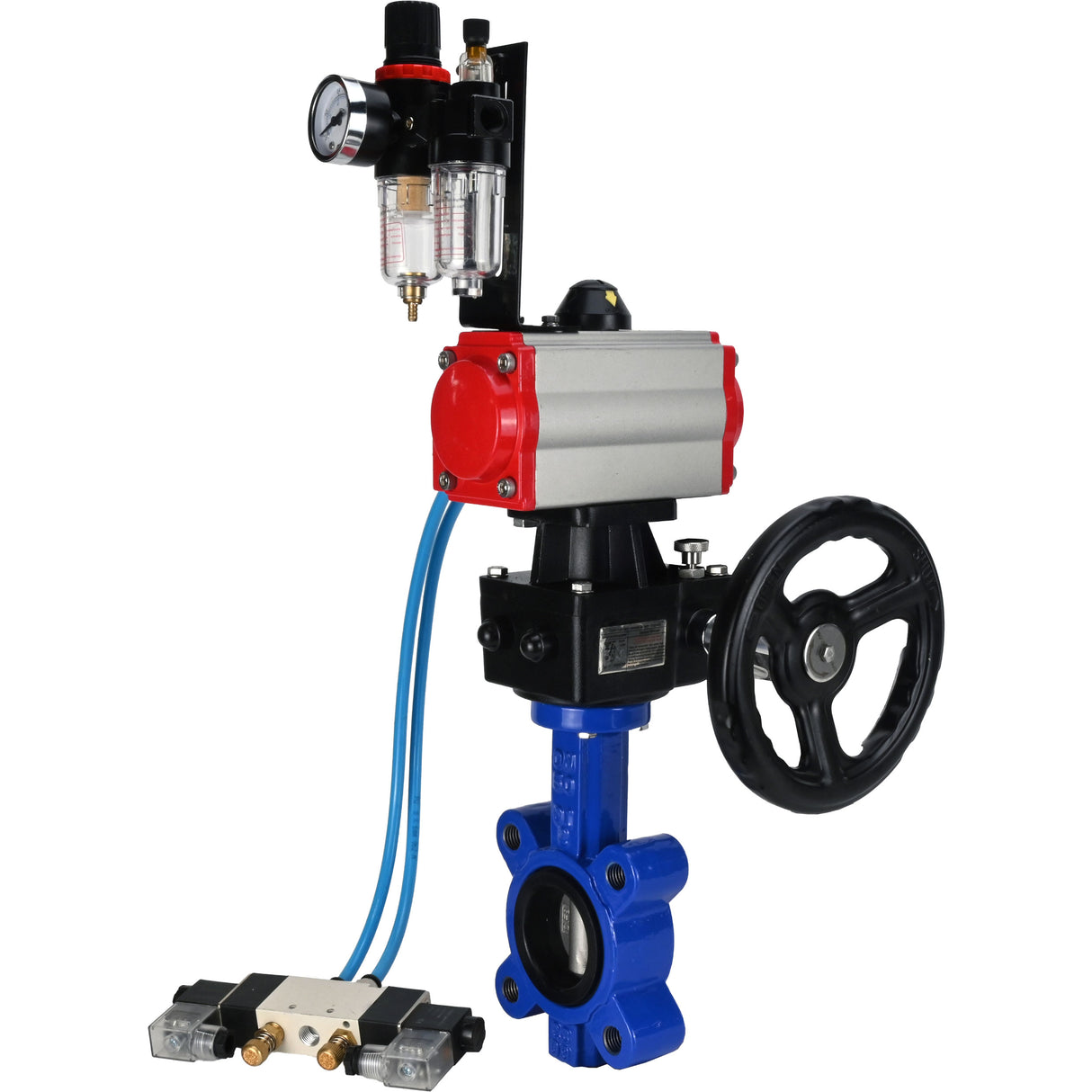 Water Butterfly Valve Elephant WBV1631N-2W-Fb-H, body material - cast iron QT450, disk material - Stainless steel AISI 304, seal - NBR, pneumatic actuator PA-DA double action, 4V320-08 220V handwheel MON, ATU AFC2000