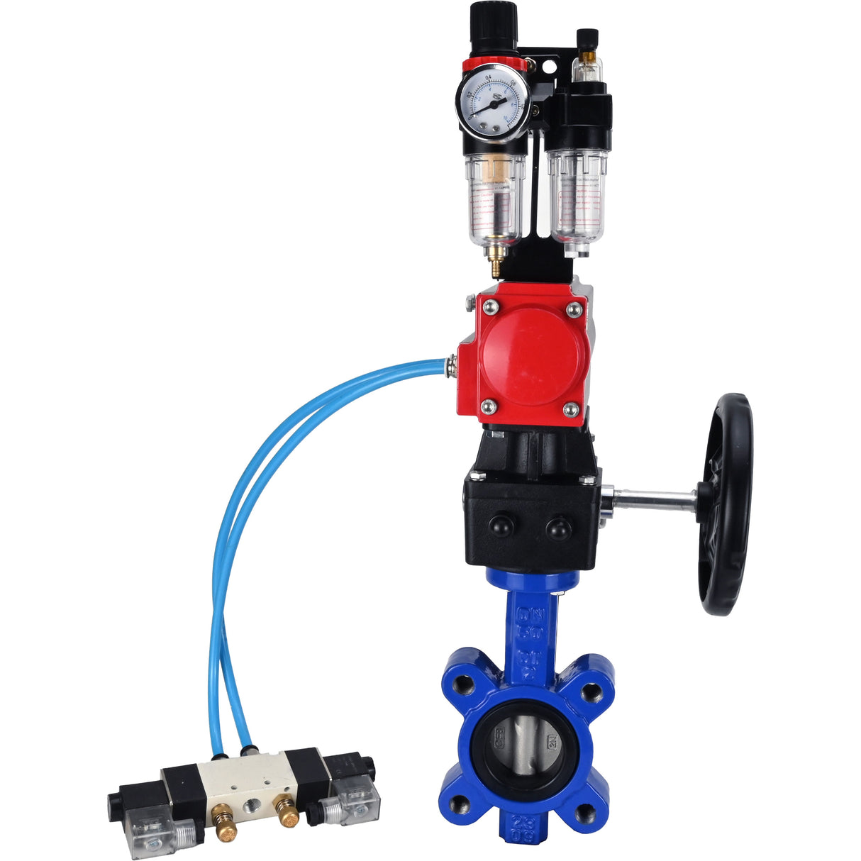 Water Butterfly Valve Elephant WBV1631N-2W-Fb-H, body material - cast iron QT450, disk material - Stainless steel AISI 304, seal - NBR, pneumatic actuator PA-DA double action, 4V320-08 220V handwheel MON, ATU AFC2000
