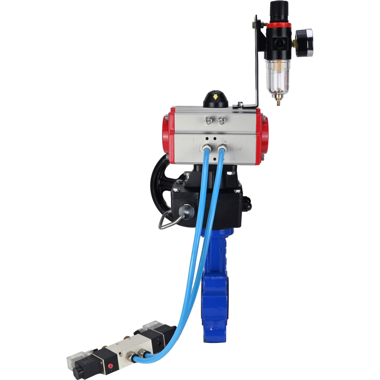 Water Butterfly Valve Elephant WBV1631N-2W-Fb-H, body material - cast iron QT450, disk material - Stainless steel AISI 304, seal - NBR, pneumatic actuator PA-DA double action, 4V320-08 220V handwheel MON, ATU AFC2000