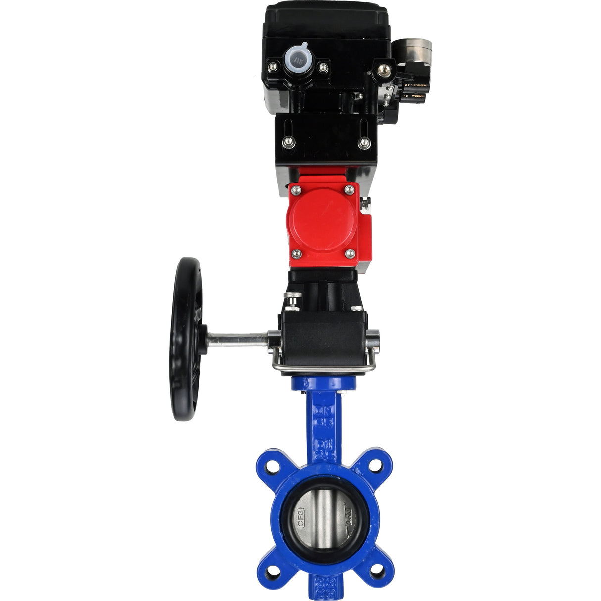 Water Butterfly Valve Elephant WBV1631N-2W-Fb-H, body material - cast iron QT450, disk material - Stainless steel AISI 304, seal - NBR, pneumatic actuator PA-DA double action, positioner YT-1000RSN without feedback, handwheel MON