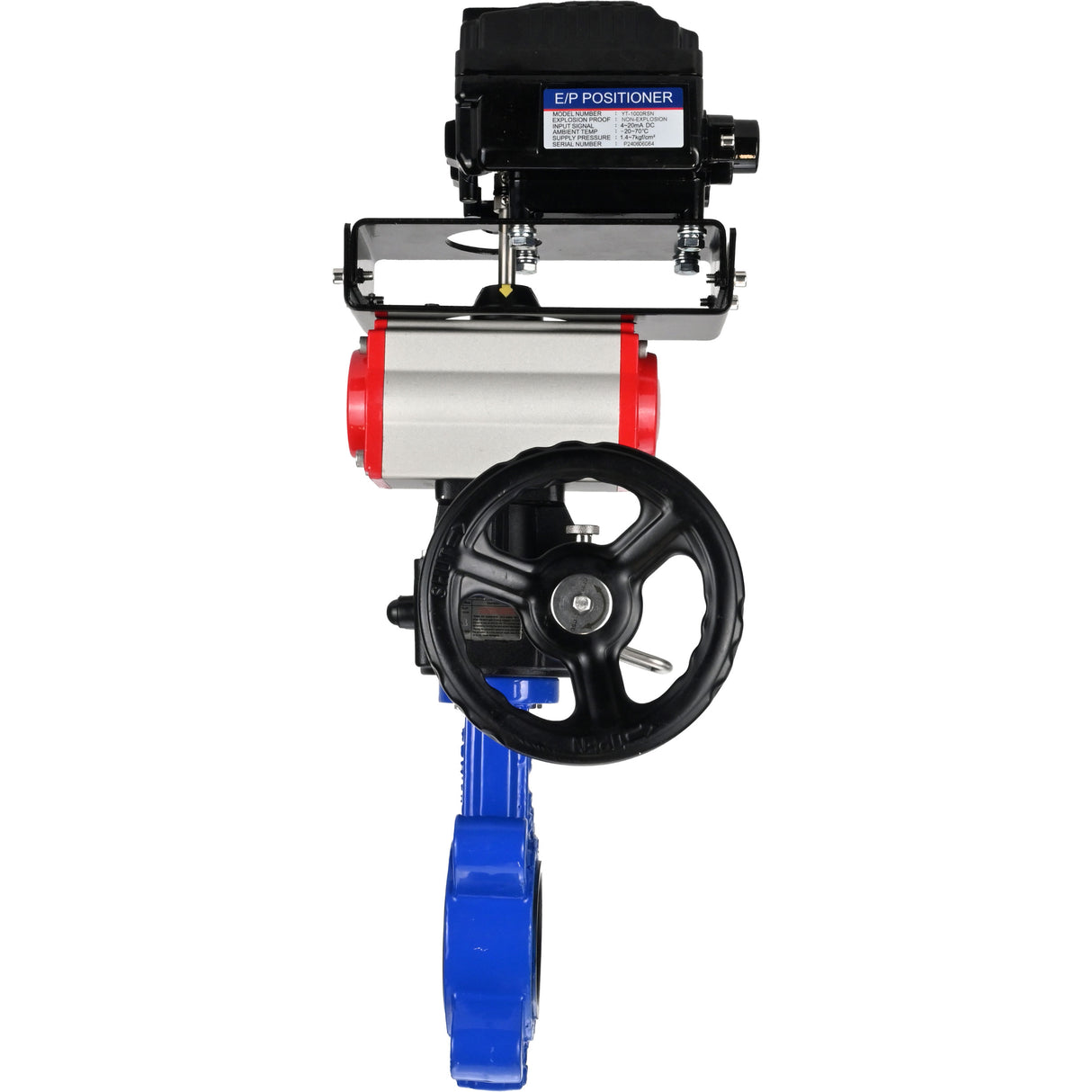 Water Butterfly Valve Elephant WBV1631N-2W-Fb-H, body material - cast iron QT450, disk material - Stainless steel AISI 304, seal - NBR, pneumatic actuator PA-DA double action, positioner YT-1000RSN without feedback, handwheel MON