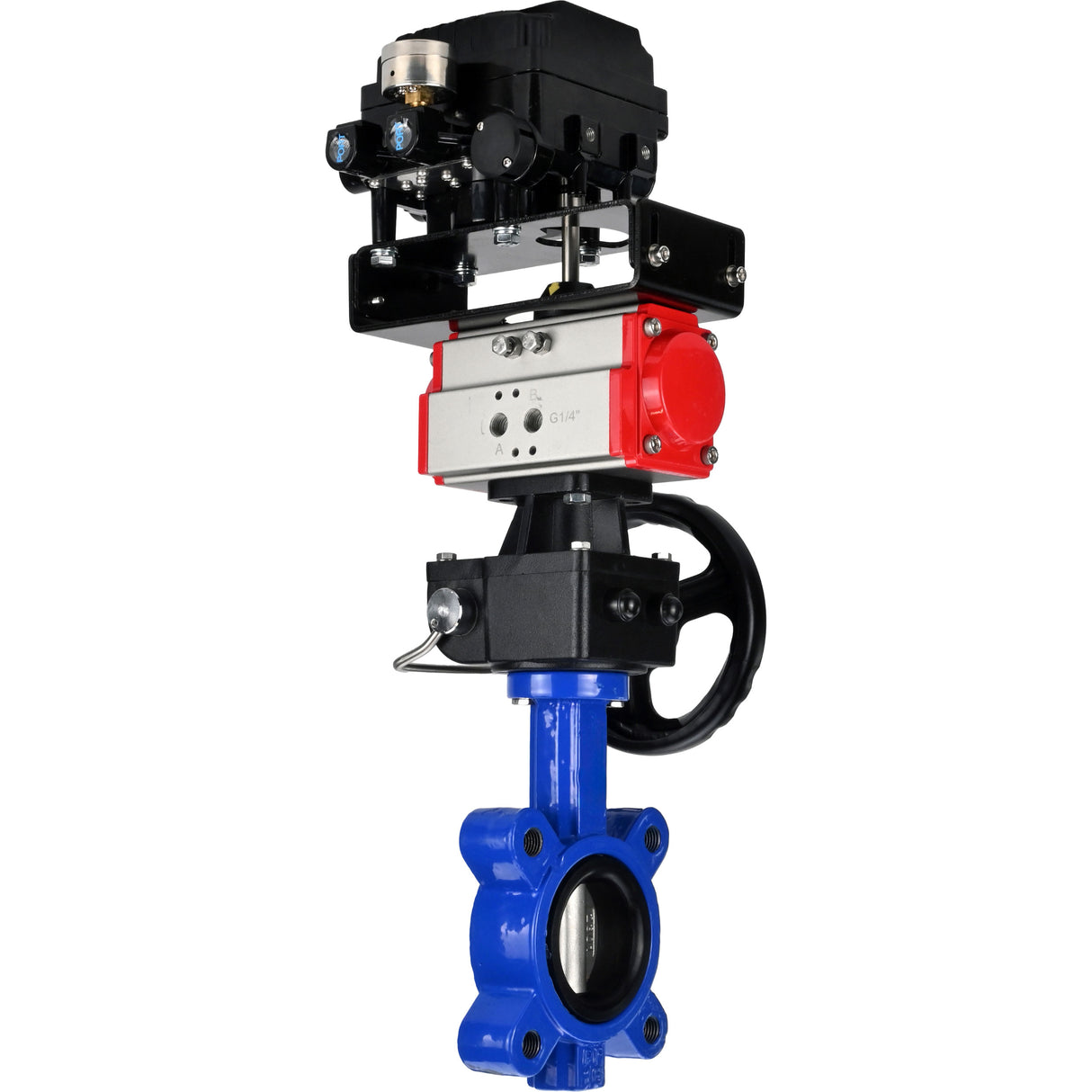Water Butterfly Valve Elephant WBV1631N-2W-Fb-H, body material - cast iron QT450, disk material - Stainless steel AISI 304, seal - NBR, pneumatic actuator PA-DA double action, positioner YT-1000RSN without feedback, handwheel MON