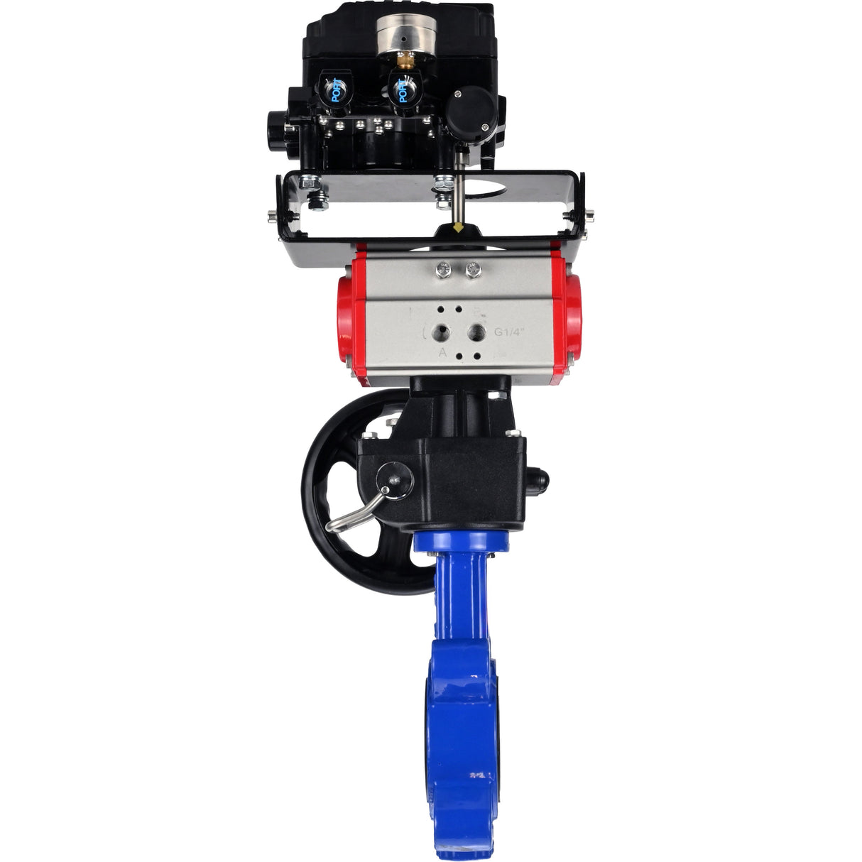 Water Butterfly Valve Elephant WBV1631N-2W-Fb-H, body material - cast iron QT450, disk material - Stainless steel AISI 304, seal - NBR, pneumatic actuator PA-DA double action, positioner YT-1000RSN without feedback, handwheel MON