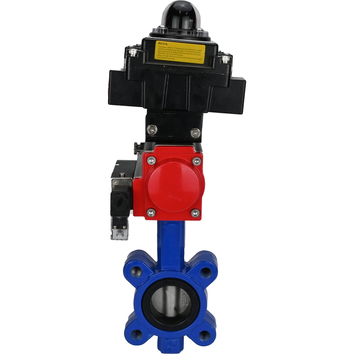 Water Butterfly Valve Elephant WBV1631N-2W-Fb-H, body material - cast iron QT450, disk material - Stainless steel AISI 304, seal - NBR, pneumatic actuator PA-SA with return springs, 4M310-08 24V, LSU APL-410N EX