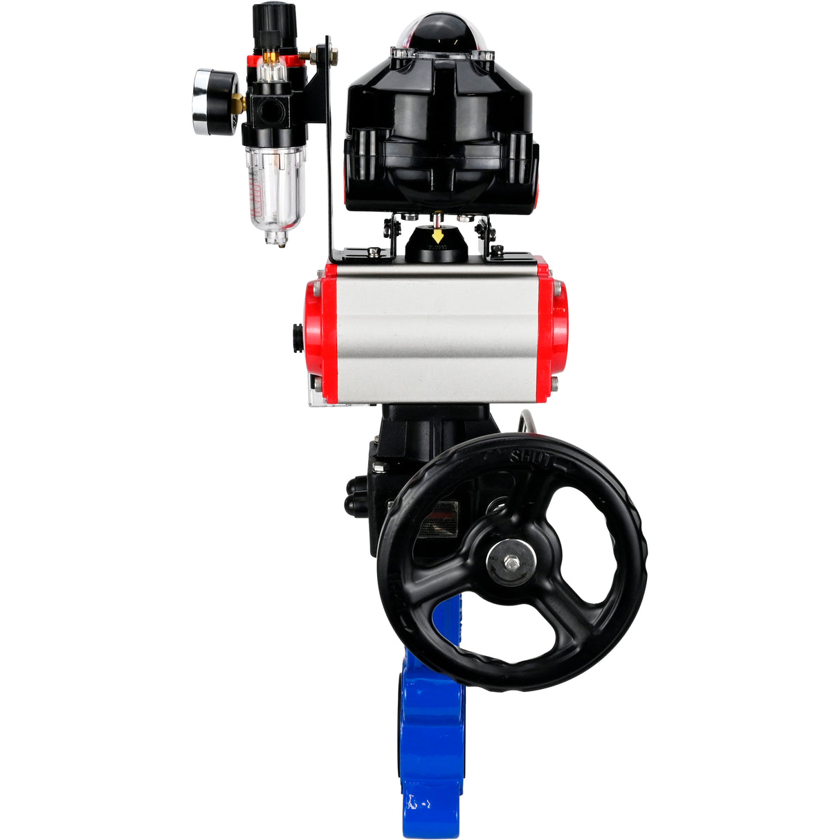 Water Butterfly Valve Elephant WBV1631N-2W-Fb-H, body material - cast iron QT450, disk material - Stainless steel AISI 304, seal - NBR, pneumatic actuator PA-DA double action, 4M310-08 220V, LSU APL-510N EX, handwheel MON, ATU AFC2000