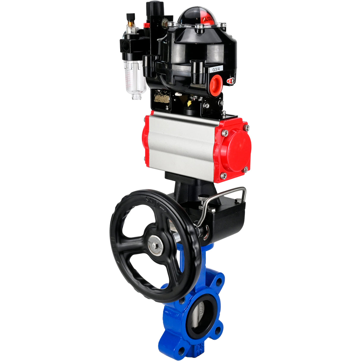 Water Butterfly Valve Elephant WBV1631N-2W-Fb-H, body material - cast iron QT450, disk material - Stainless steel AISI 304, seal - NBR, pneumatic actuator PA-DA double action, 4M310-08 220V, LSU APL-510N EX, handwheel MON, ATU AFC2000