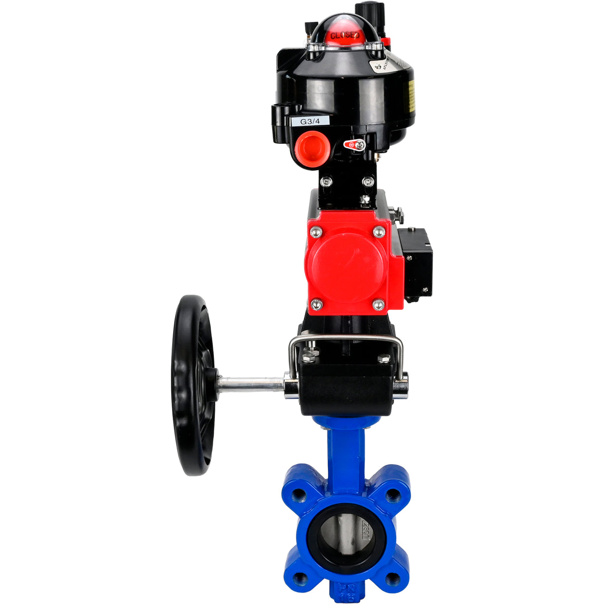 Water Butterfly Valve Elephant WBV1631N-2W-Fb-H, body material - cast iron QT450, disk material - Stainless steel AISI 304, seal - NBR, pneumatic actuator PA-DA double action, 4M310-08 220V, LSU APL-510N EX, handwheel MON, ATU AFC2000