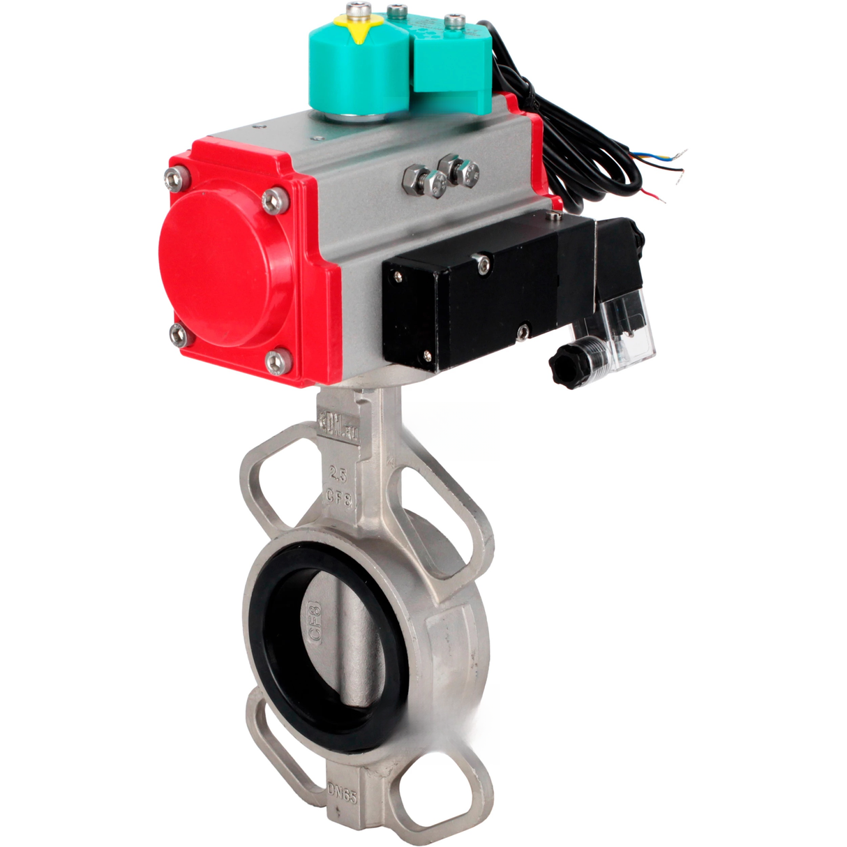 Disc rotary valves Elephant WBV3131N-2W-Fb-H DN50-250 16 bar body - 304 stainless steel, disc - 304 stainless steel, seal - NBR, with pneumatic actuator PA-DA-XXX, pneumatic distributor 4M310-08 220V and ALS200D magnetic switch