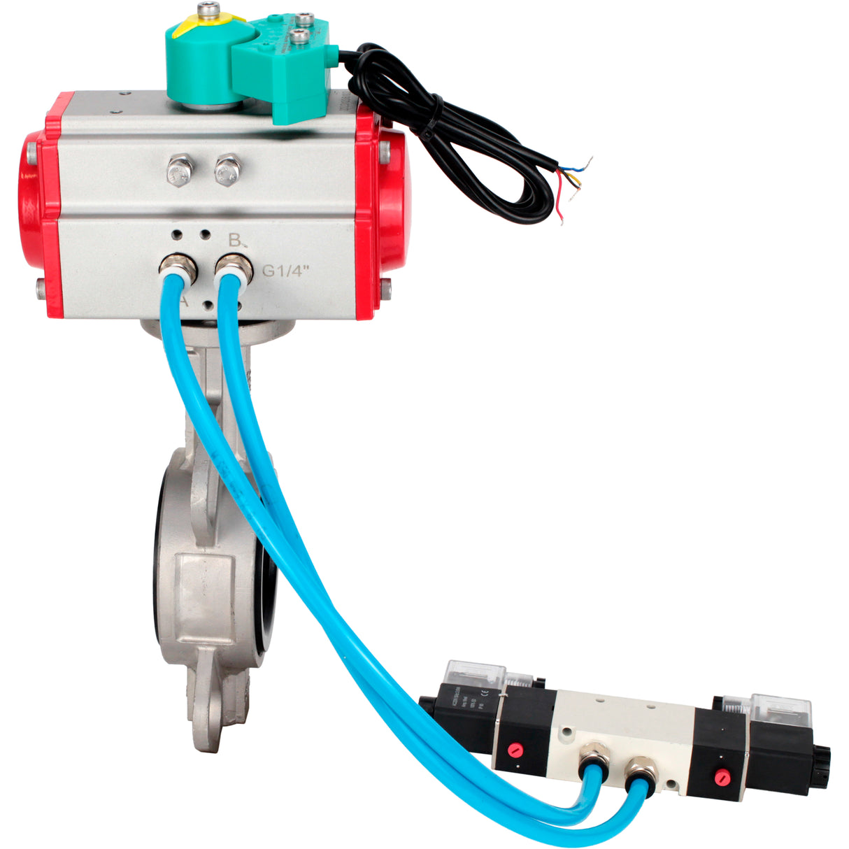 Disc rotary valves Elephant WBV3131N-2W-Fb-H DN50-250 16 bar body - 304 stainless steel, disc - 304 stainless steel, seal - NBR, with pneumatic actuator PA-DA-XXX, pneumatic distributor 4V320-10 220V and ALS200D magnetic switch