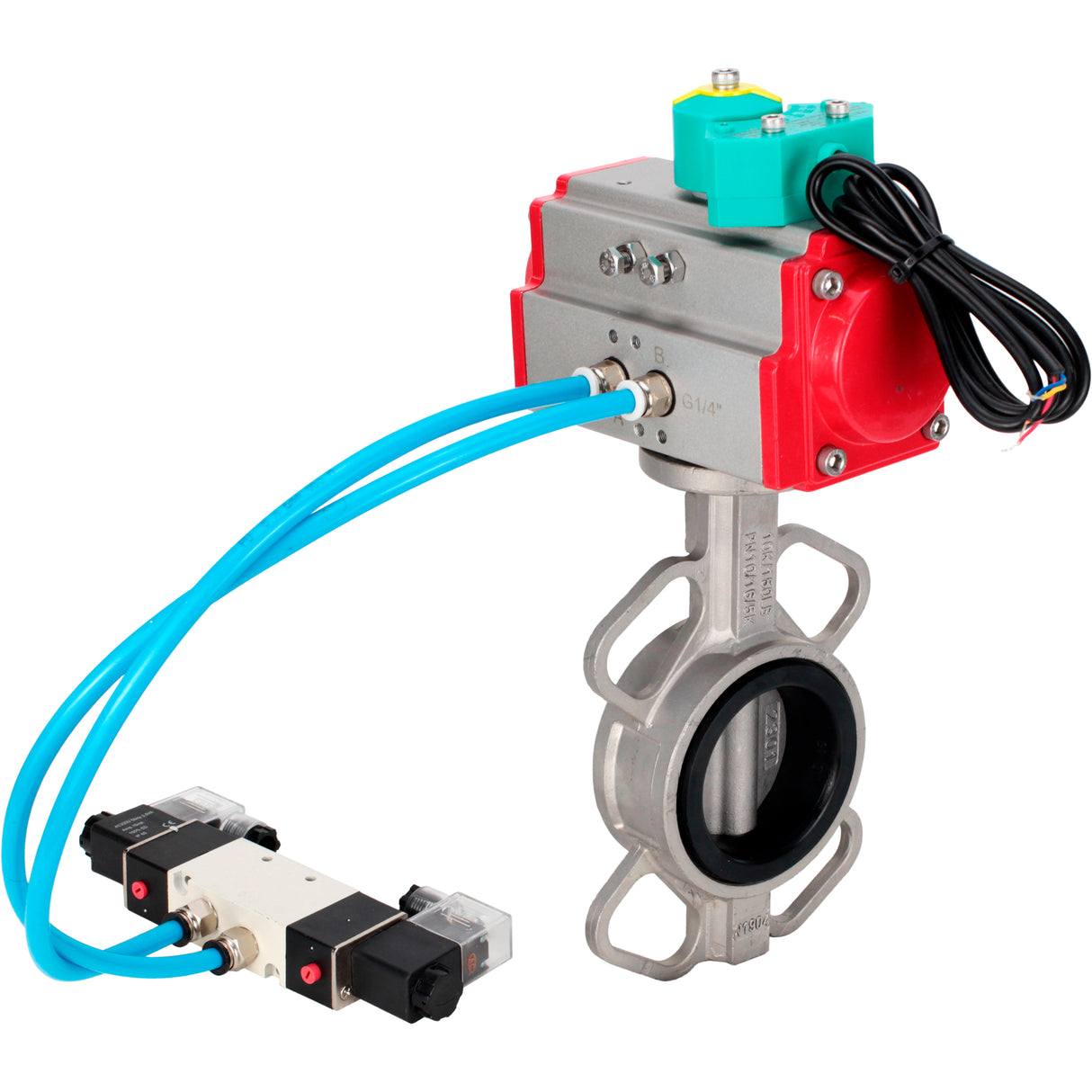 Disc rotary valves Elephant WBV3131N-2W-Fb-H DN50-250 16 bar body - 304 stainless steel, disc - 304 stainless steel, seal - NBR, with pneumatic actuator PA-DA-XXX, pneumatic distributor 4V320-10 220V and ALS200D magnetic switch