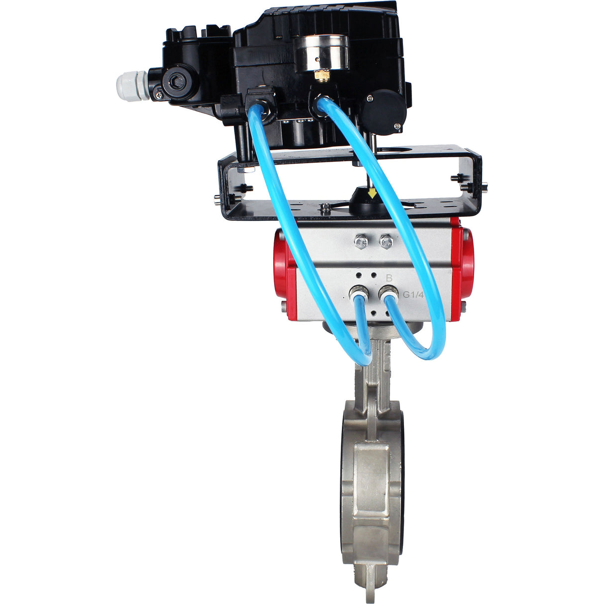 Water Butterfly Valve Elephant WBV3131V-2W-Fb-H, body material - Stainless steel AISI 304, disk material - Stainless steel AISI 304, seal - Viton, pneumatic actuator PA-SA with return springs, positioner YT-1000RSN with feedback