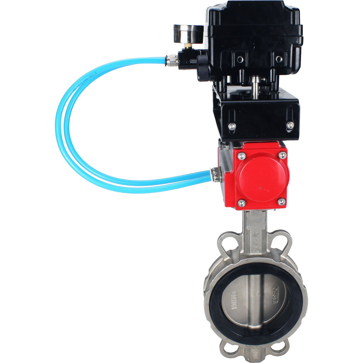 Water Butterfly Valve Elephant WBV3131V-2W-Fb-H, body material - Stainless steel AISI 304, disk material - Stainless steel AISI 304, seal - Viton, pneumatic actuator PA-SA with return springs, positioner YT-1000RSN with feedback