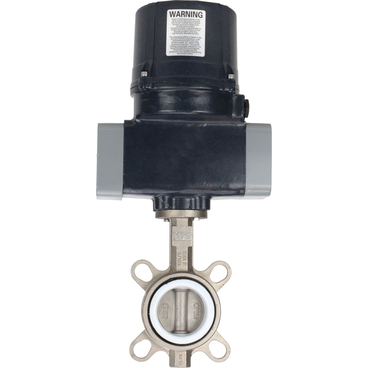 Butterfly valves Elephant WBV3131P-2W-Fb-H interflanged, body - stainless steel 304, disc - stainless steel 304, seal - PTFE, with electric quarter turn actuator Elephant QTSA-N-EM-O0-220VAC