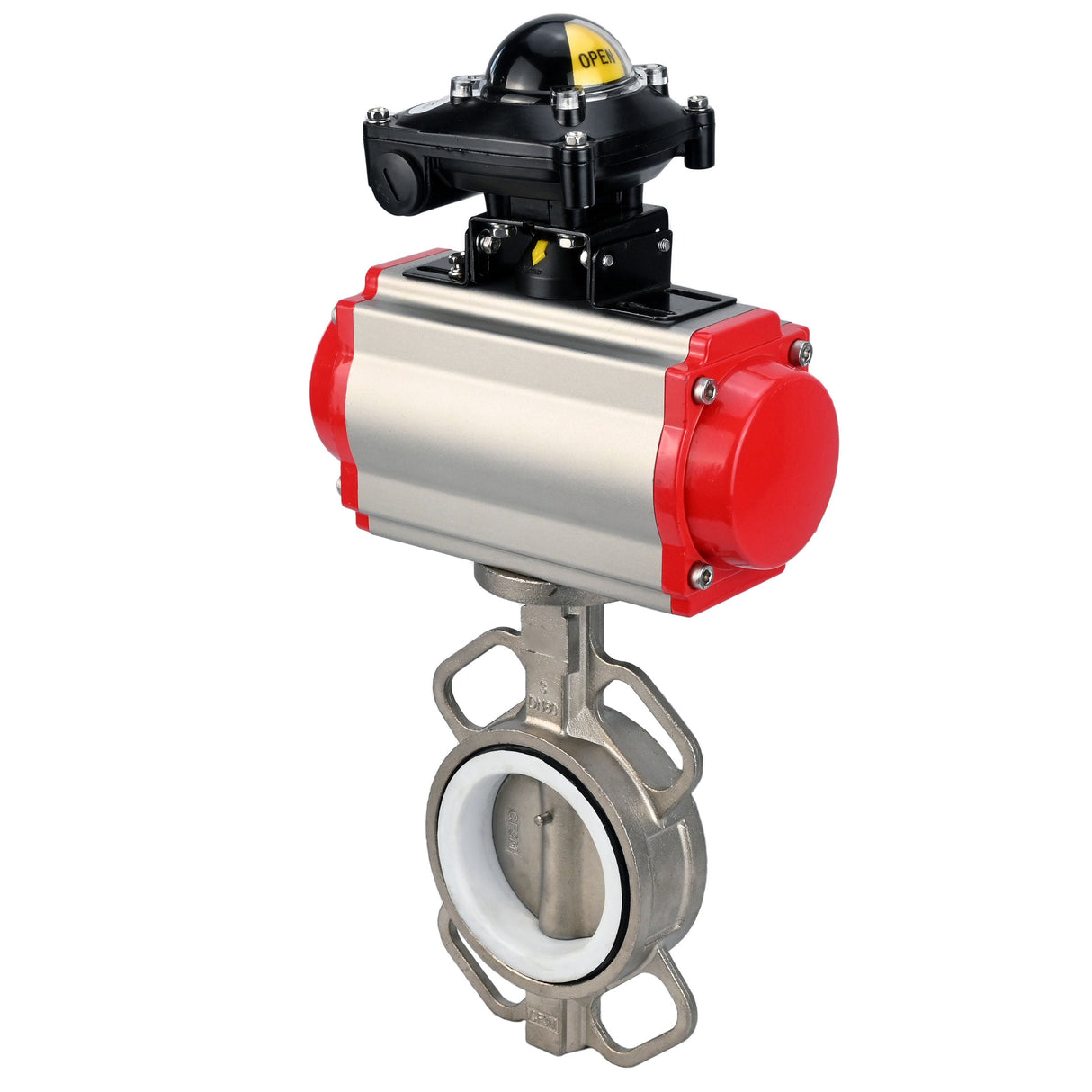 Water Butterfly Valve Elephant WBV3131P-2W-Fb-H, body material - Stainless steel AISI 304, disk material - Stainless steel AISI 304, seal - PTFE, pneumatic actuator PA-SA with return springs, 4M310-08 24V, LSU APL-210N
