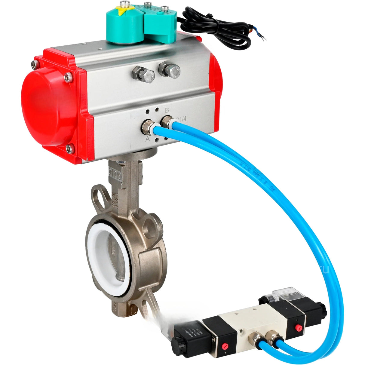 Disc rotary valves Elephant WBV3131P-2W-Fb-H DN50-250 16 bar body - 304 stainless steel, disc - 304 stainless steel, seal - PTFE, with pneumatic actuator PA-DA-XXX, pneumatic distributor 4V320-08 220V and ALS200D magnetic switch