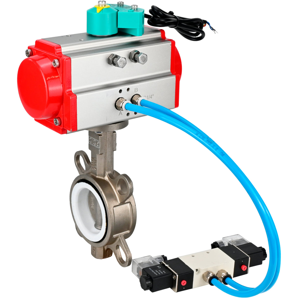 Disc rotary valves Elephant WBV3131P-2W-Fb-H DN50-250 16 bar body - 304 stainless steel, disc - 304 stainless steel, seal - PTFE, with pneumatic actuator PA-DA-XXX, pneumatic distributor 4V320-08 220V and ALS200D magnetic switch