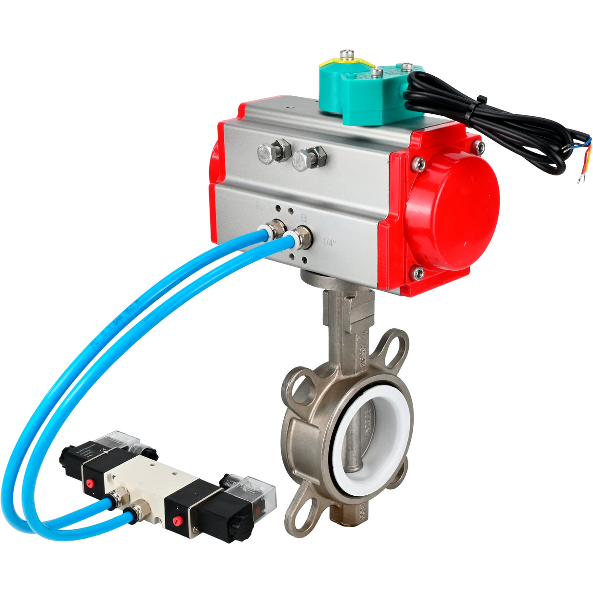 Disc rotary valves Elephant WBV3131P-2W-Fb-H DN50-250 16 bar body - 304 stainless steel, disc - 304 stainless steel, seal - PTFE, with pneumatic actuator PA-DA-XXX, pneumatic distributor 4V320-08 220V and ALS200D magnetic switch