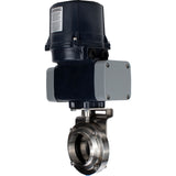 Butterfly valves Elephant WBV3131S-2W-C-H clumpy, body - food grade stainless steel AISI 304, disc - stainless steel AISI 304, seal - Silicon, with electric quarter turn actuator Elephant QTSA-N-EM-O0-220VAC