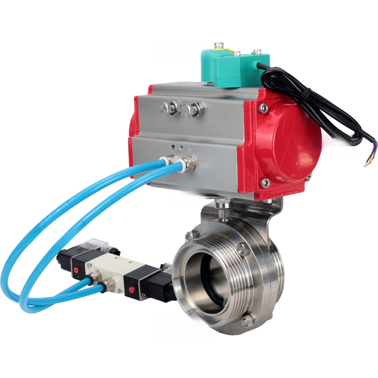 Disc rotary valves Elephant WBV3131E-2W-T-H DN15-100 10 bar threaded, food-grade stainless steel 304, seal - EPDM, with pneumatic actuator PA-DA-XXX, pneumatic distributor 4V320-10 220V and ALS200D magnetic switch
