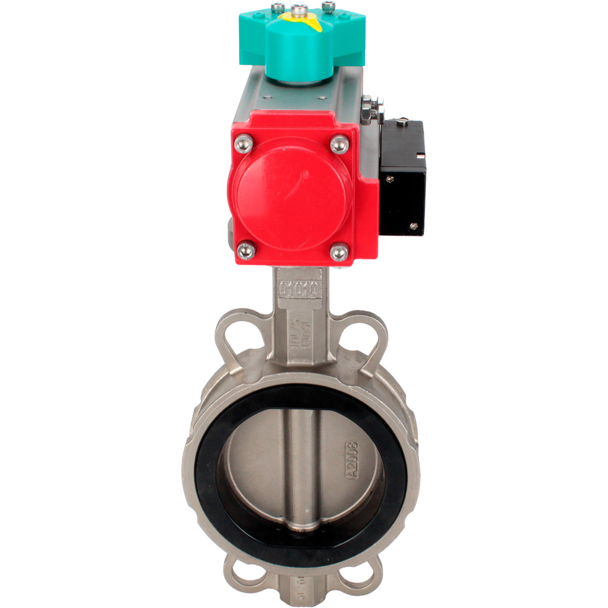 Water Butterfly Valve Elephant WBV3232V-2W-Fb-H DN50-300 16 bar case - 316L stainless steel, disc - 316L stainless steel, seal - Viton, with pneumatic actuator PA-DA-XXX, pneumatic distributor 4M310-08 NAMUR 220V and ALS200D magnetic switch