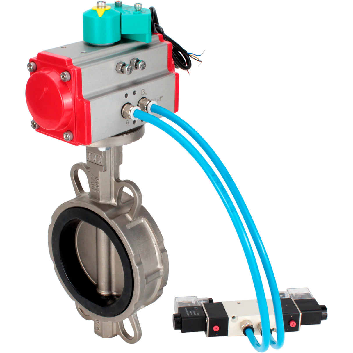 Water Butterfly Valve Elephant WBV3232V-2W-Fb-H DN50-300 16 bar case - 316L stainless steel, disc - 316L stainless steel, seal - Viton, with pneumatic actuator PA-DA-XXX, pneumatic distributor 4V320-10 220V and ALS200D magnetic switch