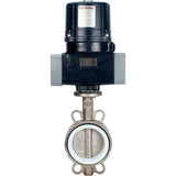 Butterfly valves Elephant WBV3232P-2W-Fb-H interflanged, body - stainless steel AISI 316L, disc - stainless steel 316L, seal - PTFE, with electric quarter turn actuator Elephant QTSA-N-EM-O0-220VAC