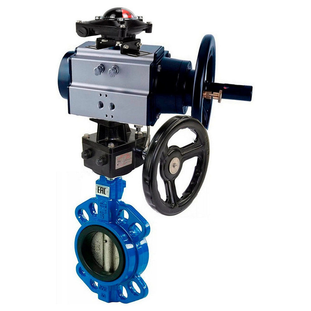 Water Butterfly Valve Elephant WBV1132N-2W-Fb body material - Cast iron GG25/EN-GJL-250, disk material - Stainless steel AISI 316L/1.4404, seal - NBR with pneumatic actuator double acting PA-DA-105-1, limit switch APL-410N EX, manual duplicator