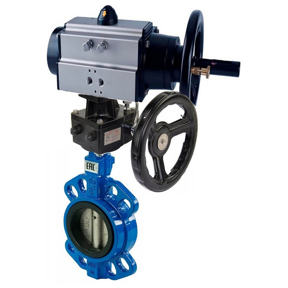 Water Butterfly Valve Elephant WBV1132N-2W-Fb body material - Cast iron GG25/EN-GJL-250, disk material - Stainless steel AISI 316L/1.4404, seal - NBR with pneumatic actuator double acting PA-DA-105-1, manual duplicator MON3-700-T38-ISO