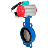 Water Butterfly Valve Elephant WBV3432V-2W-Fb-H DN50-300 16 bar body - WCB carbon steel, disc - 316L stainless steel, seal - Viton, with pneumatic actuator PA-DA-XXX, pneumatic distributor 4M310-08 NAMUR 220V and ALS200D magnetic switch