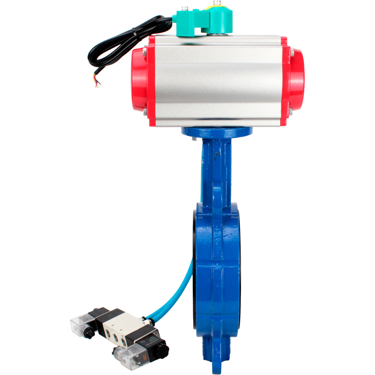 Water Butterfly Valve Elephant WBV3432V-2W-Fb-H DN50-300 16 bar body - WCB carbon steel, disc - 316L stainless steel, seal - Viton, with pneumatic actuator PA-DA-XXX, pneumatic distributor 4V320-10 220V and ALS200D magnetic switch