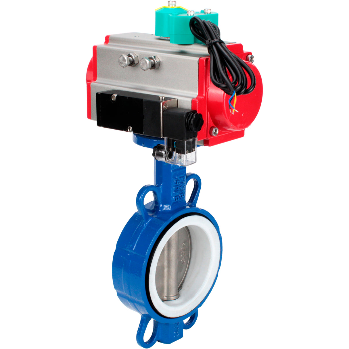 Water Butterfly Valve Elephant WBV3432P-2W-Fb-H DN40-300 16 bar body - WCB carbon steel, disc - 316L stainless steel, seal - PTFE, with pneumatic actuator PA-DA-XXX, pneumatic distributor 4M310-08 NAMUR 24V and ALS200D magnetic switch