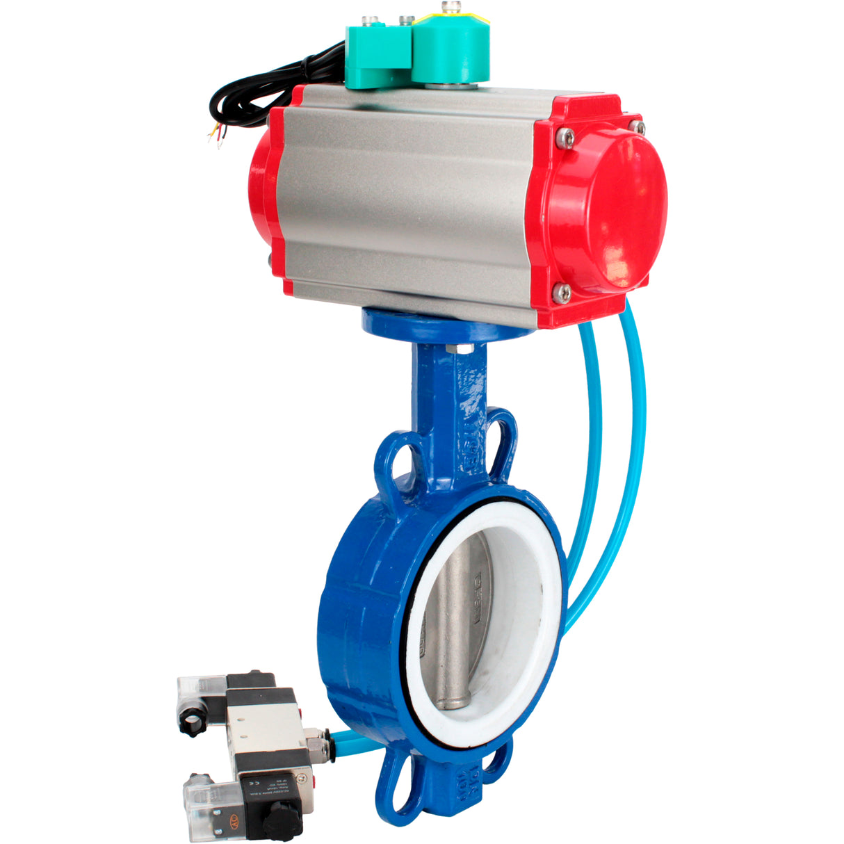 Water Butterfly Valve Elephant WBV3432P-2W-Fb-H DN40-300 16 bar body - WCB carbon steel, disc - 316L stainless steel, seal - PTFE, with pneumatic actuator PA-DA-XXX, pneumatic distributor 4V320-10 220V and ALS200D magnetic switch