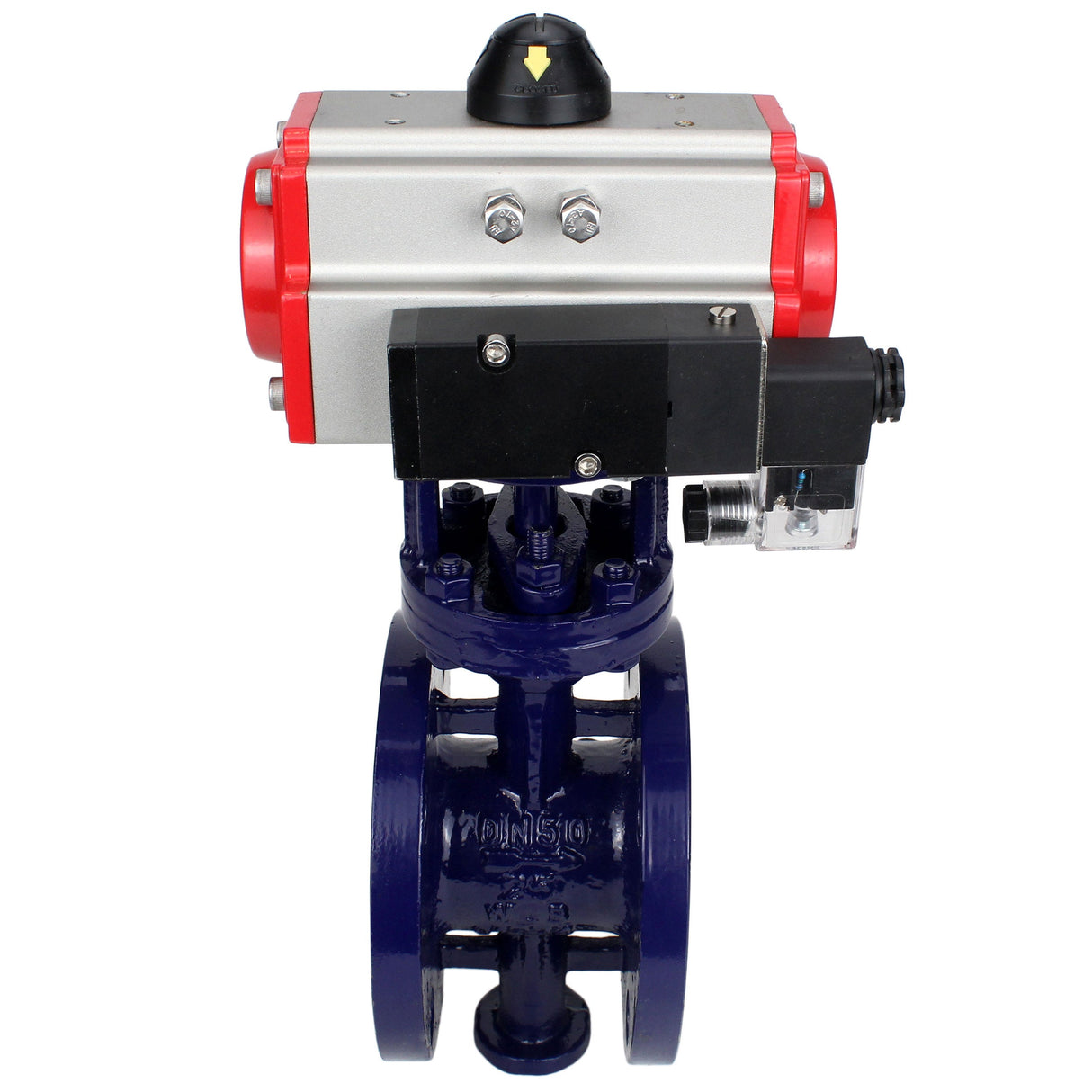 Water Butterfly Valve Elephant WBV3EX-3432M-1W-F-ISO, body material - Carbon steel, disk material - Stainless steel AISI 316, seal - Metal, pneumatic actuator PA-SA with return springs, 4M310-08 24V