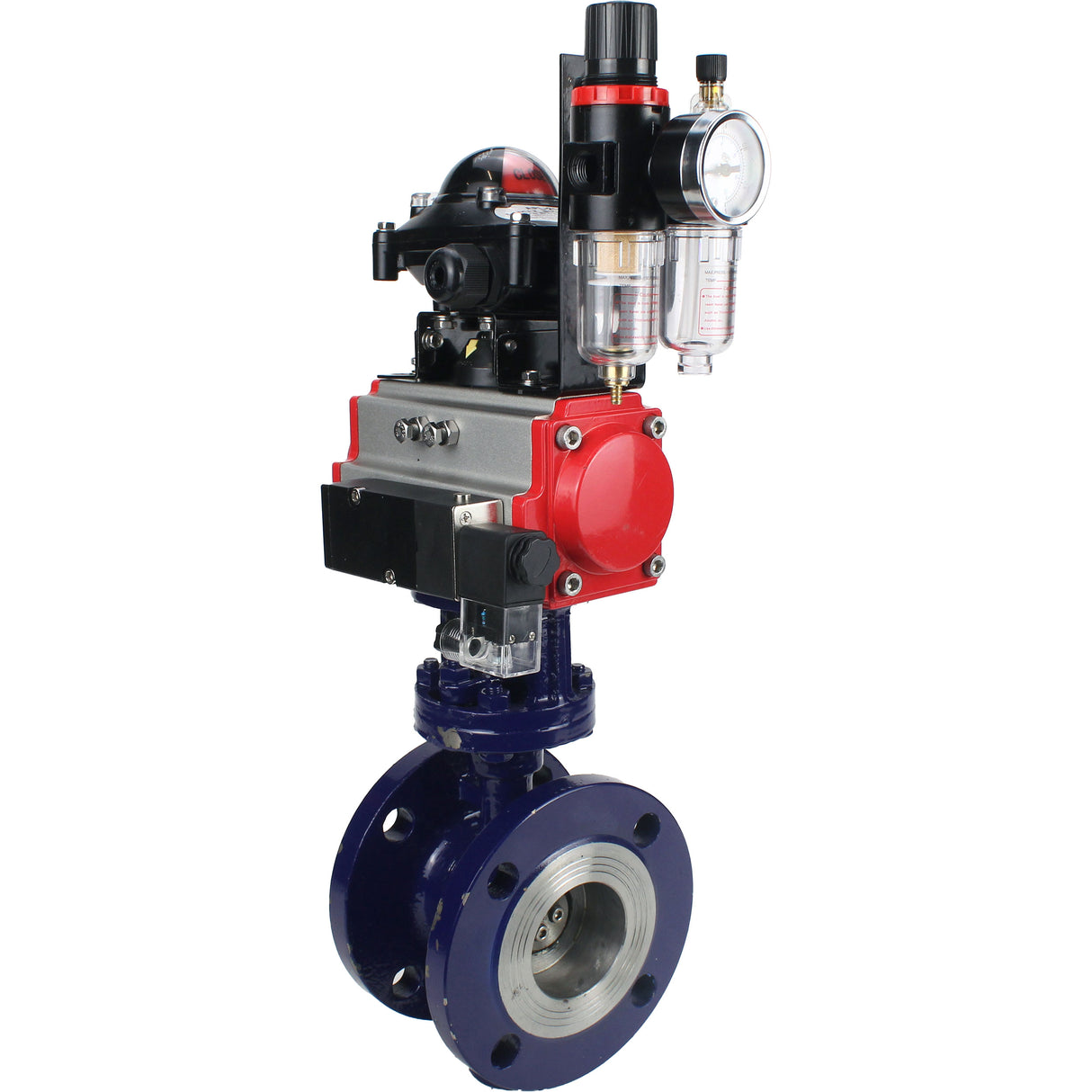 Water Butterfly Valve Elephant WBV3EX-3432M-1W-F-ISO, body material - Carbon steel, disk material - Stainless steel AISI 316, seal - Metal, pneumatic actuator PA-SA with return springs, 4M310-08 220V, BKV APL-210N BPV AFC2000