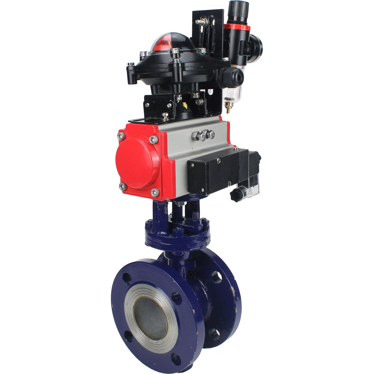 Water Butterfly Valve Elephant WBV3EX-3432M-1W-F-ISO, body material - Carbon steel, disk material - Stainless steel AISI 316, seal - Metal, pneumatic actuator PA-SA with return springs, 4M310-08 24V, LSU APL-210N ATU AFC2000