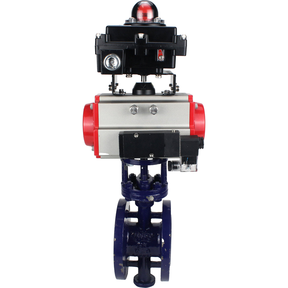 Water Butterfly Valve Elephant WBV3EX-3432M-1W-F-ISO, body material - Carbon steel, disk material - Stainless steel AISI 316, seal - Metal, pneumatic actuator PA-SA with return springs, 4M310-08 24V, LSU APL-410N EX