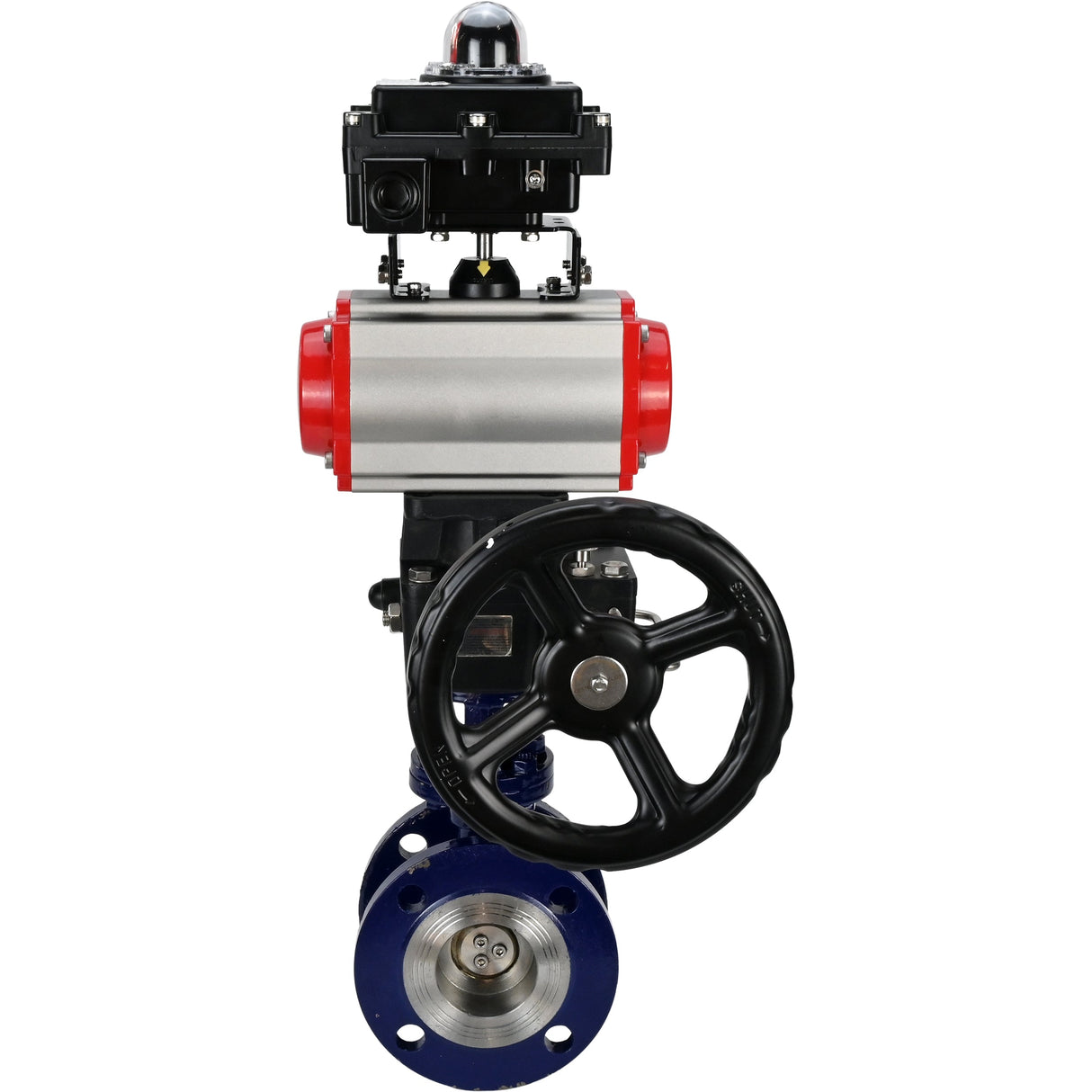 Water Butterfly Valve Elephant WBV3EX-3432M-1W-F-ISO, body material - Carbon steel, disk material - Stainless steel AISI 316, seal - Metal, pneumatic actuator PA-DA double action, 4M310-08 24V, LSU APL-410N EX, handwheel MON