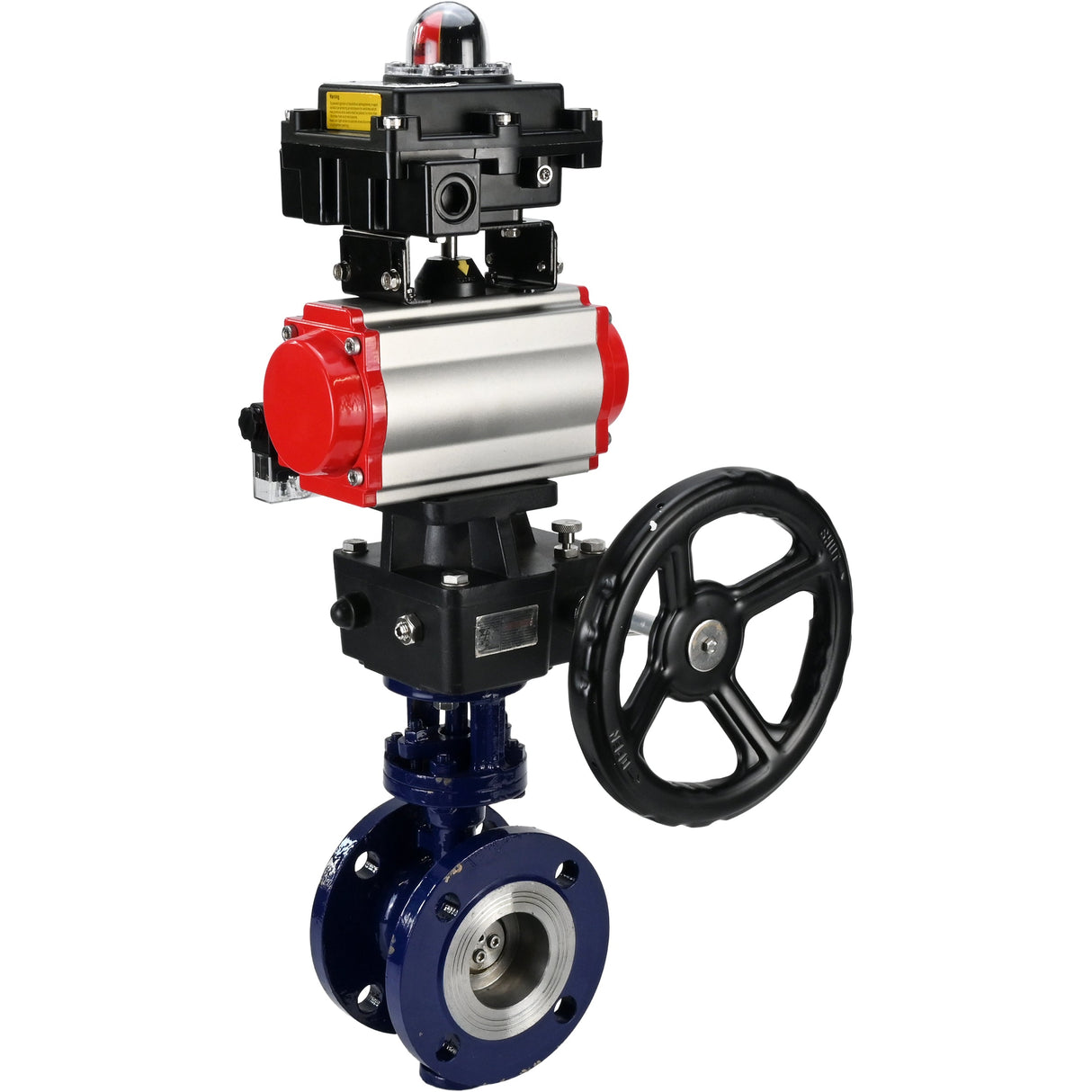 Water Butterfly Valve Elephant WBV3EX-3432M-1W-F-ISO, body material - Carbon steel, disk material - Stainless steel AISI 316, seal - Metal, pneumatic actuator PA-DA double action, 4M310-08 24V, LSU APL-410N EX, handwheel MON