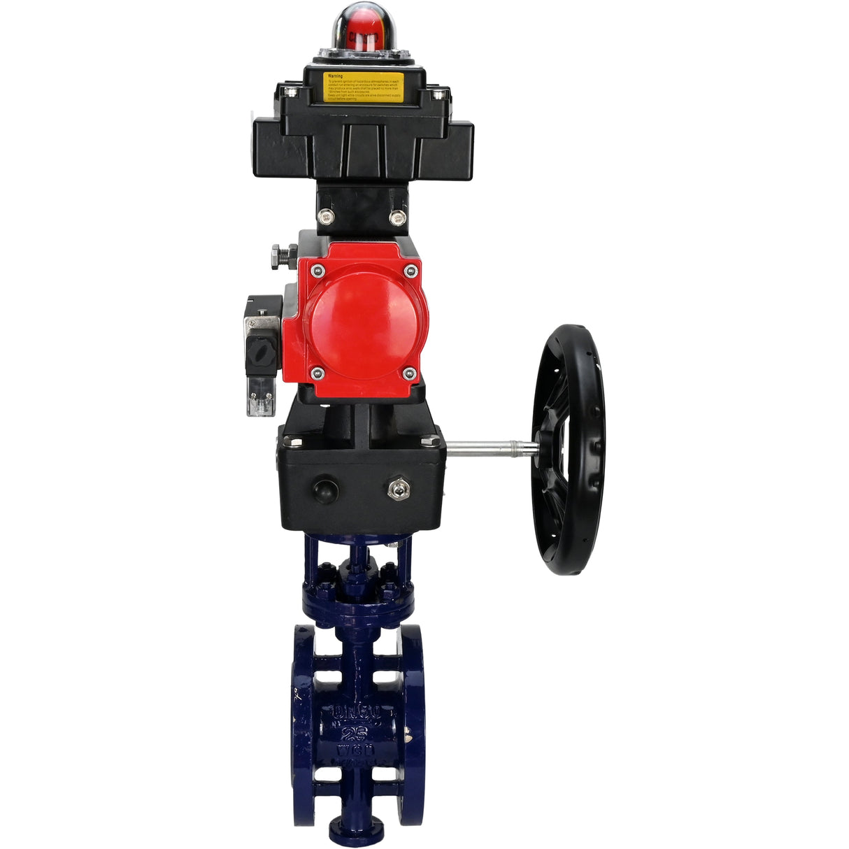 Water Butterfly Valve Elephant WBV3EX-3432M-1W-F-ISO, body material - Carbon steel, disk material - Stainless steel AISI 316, seal - Metal, pneumatic actuator PA-DA double action, 4M310-08 220V, LSU APL-410N EX, handwheel MON