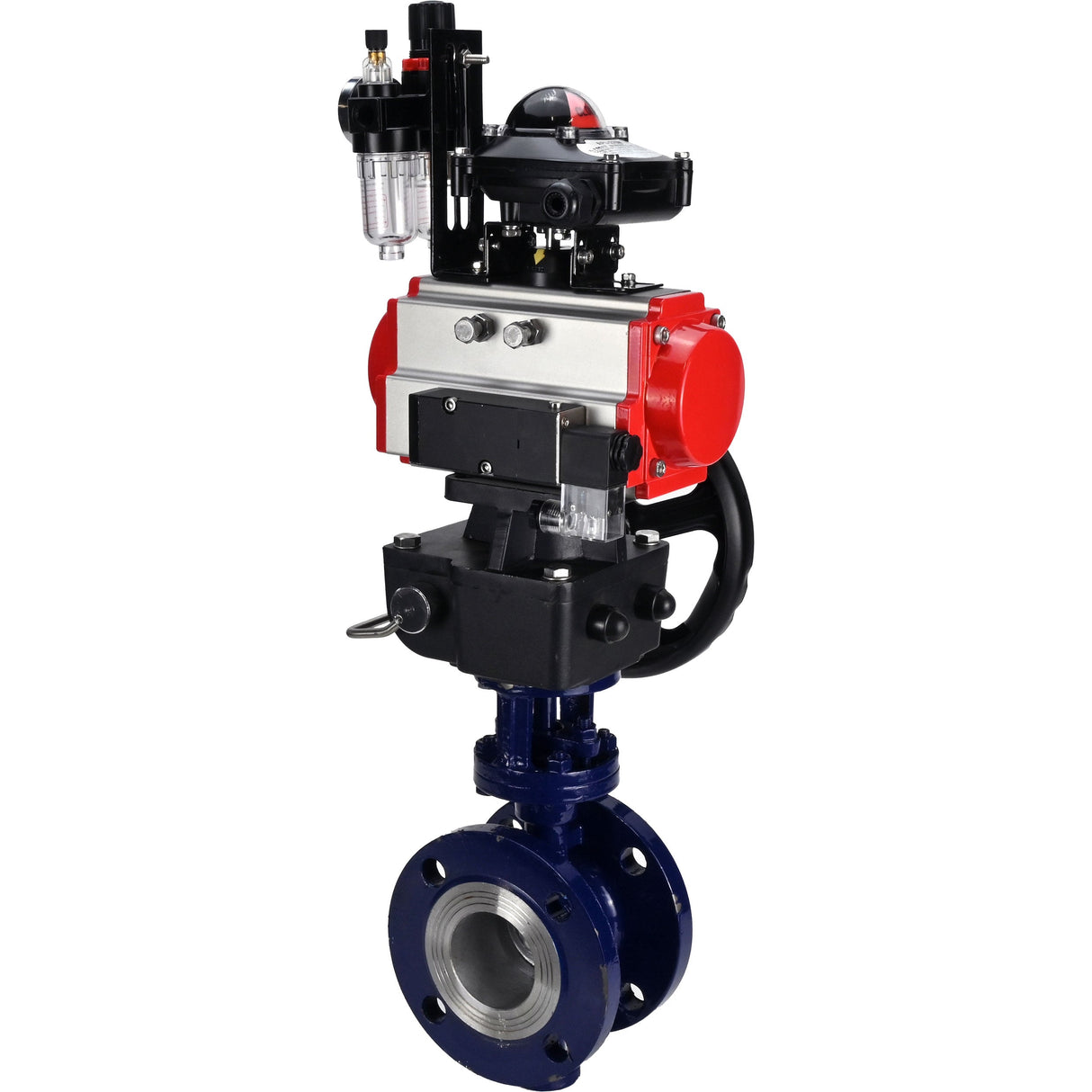 Water Butterfly Valve Elephant WBV3EX-3432M-1W-F-ISO, body material - Carbon steel, disk material - Stainless steel AISI 316, seal - Metal, pneumatic actuator PA-DA double action, 4M310-08 220V, LSU APL-210N, handwheel MON, ATU AFC2000